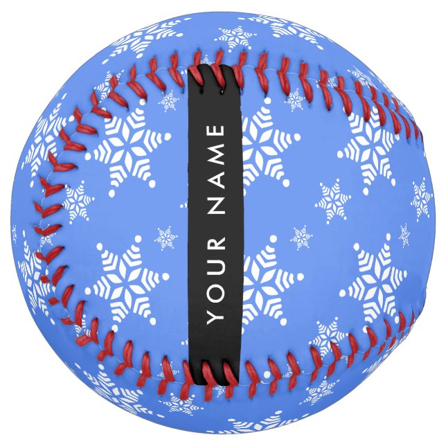 Balle De Softball Snowflakes blanc, Bleu, Votre nom, Personnaliser (Devant gauche)