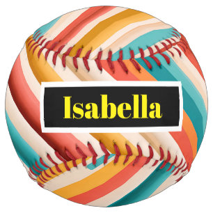 Balle De Softball Softball à rayures rétro personnalisées Coloré