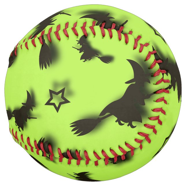 Balle De Softball Sorcière volante parmi les étoiles à Halloween nui (Devant droit)