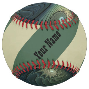 Balle De Softball Spirales Turquoise Beige Vert Abstrait Fractal Art