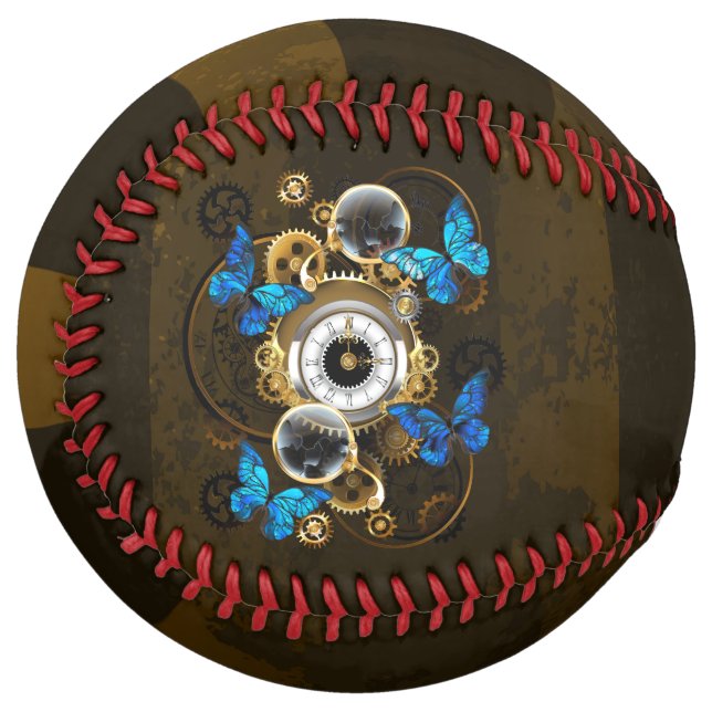 Balle De Softball Steampunk Gears and Blue Butterflies (Devant gauche)