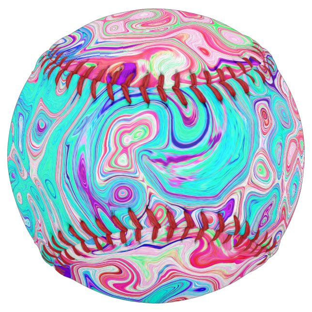 Balle De Softball Super Aqua Blue et rose Abstrait Retro Swirl (Devant)