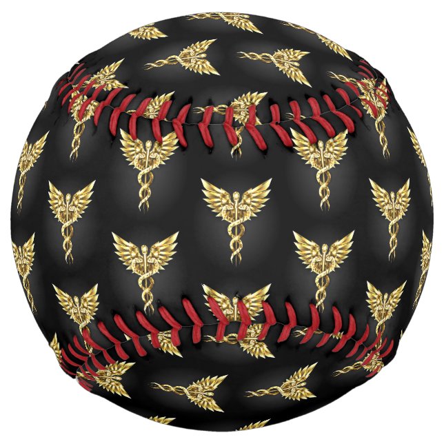 Balle De Softball Symbole caducee polygonale en or (Devant)