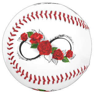 Balle De Softball Symbole d'infini avec les roses rouges