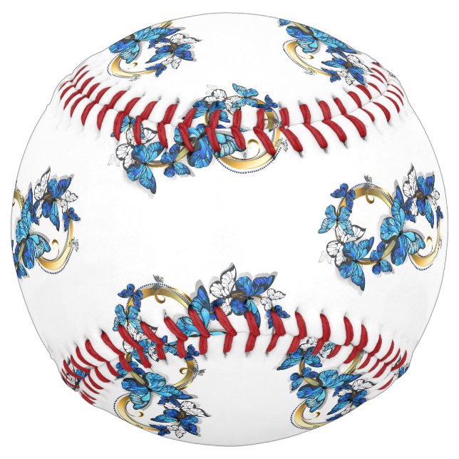 Balle De Softball Symbole infini de papillons Morpho bleus (Devant)