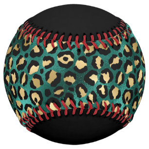 Balle De Softball Teal and Gold Leopard Series Design 3