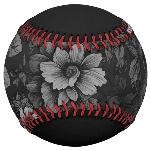 Balle De Softball Tons de gris floral (Devant)