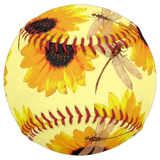 Balle De Softball Tournesols Et libellules, (Devant)