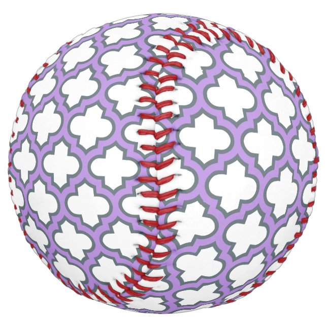 Balle De Softball Trellis blanc et violet, treillis, Quatrefoil (Incliné)