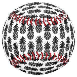 Balle De Softball Trendy Tropical Black and White Pineappy Motif