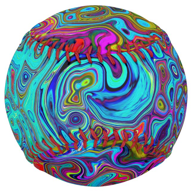 Balle De Softball Trippy Sky Blue Abstrait Retro Liquid Swirl (Devant)