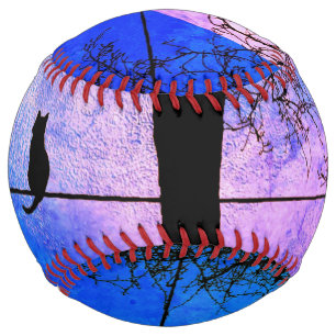 Balle De Softball Un chat noir sur une Pleine lune de fil