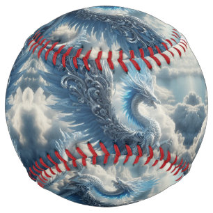 Balle De Softball Un dragon époustouflant entouré de nuages