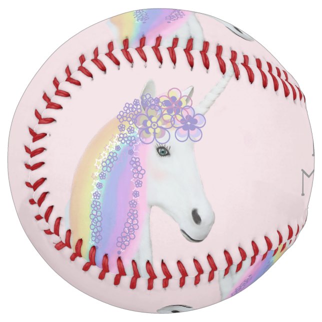 Balle De Softball Unicorne rose Rainbow Girls Personalized Softball (Dos Droit)