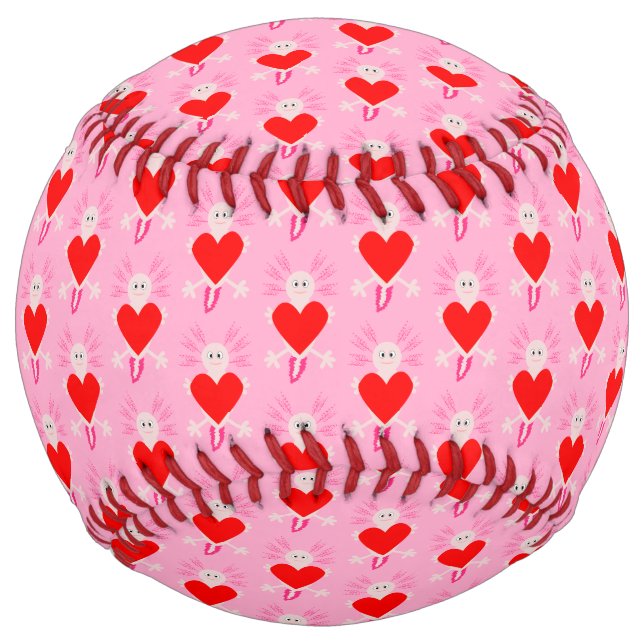 Balle De Softball Valentines Jour Amour Coeur Axolotl (Devant)