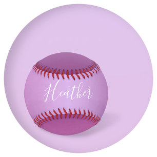 Balle De Softball Violet violet et script blanc personnalisé