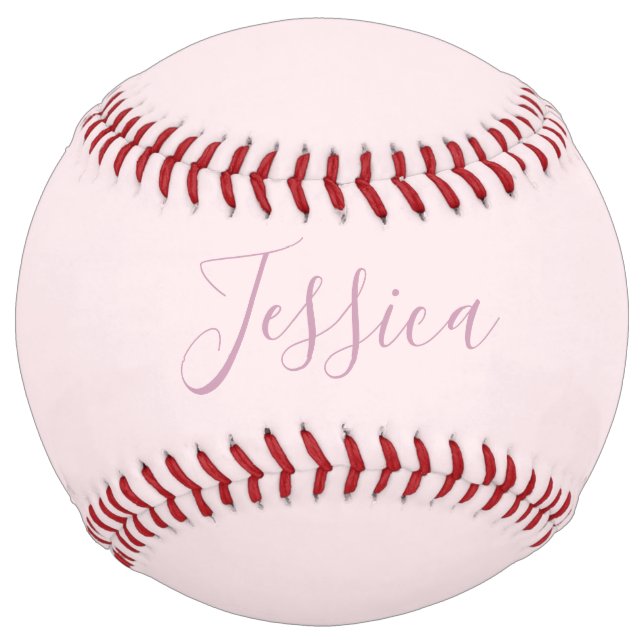 Balle De Softball Votre texte | Élégant Script & Soft Blush Rose (Devant)