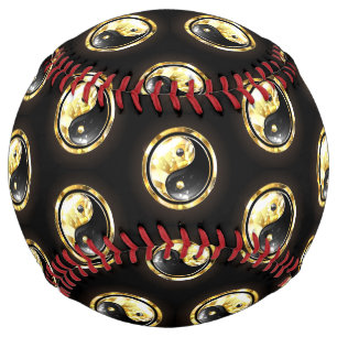 Balle De Softball Yin Yang or sur noir