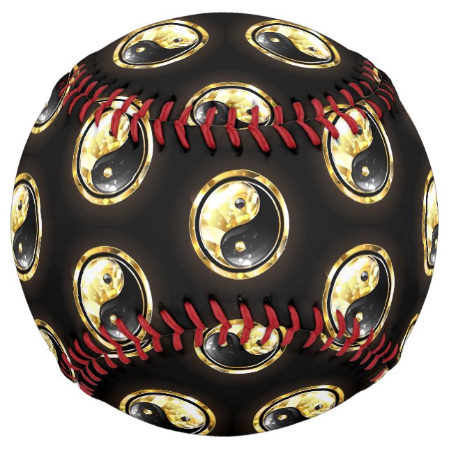 Balle De Softball Yin Yang or sur noir (Devant)