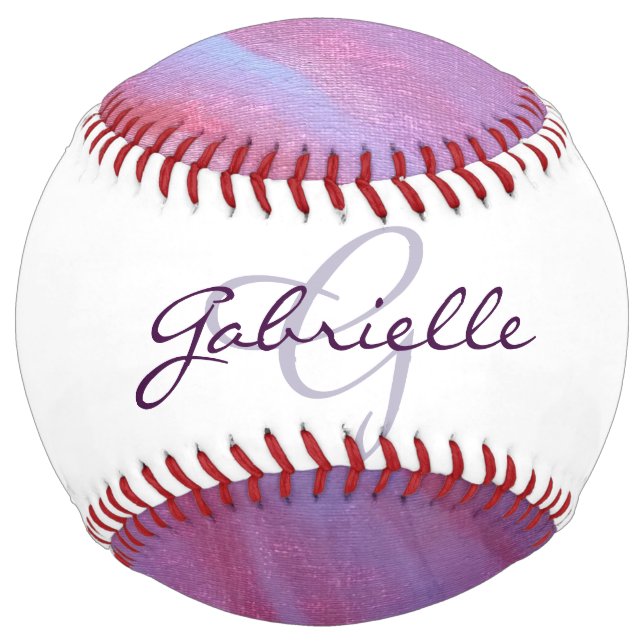 Balle De Softball Zebra Abstract | Cute Pink Purple monogram (Devant)