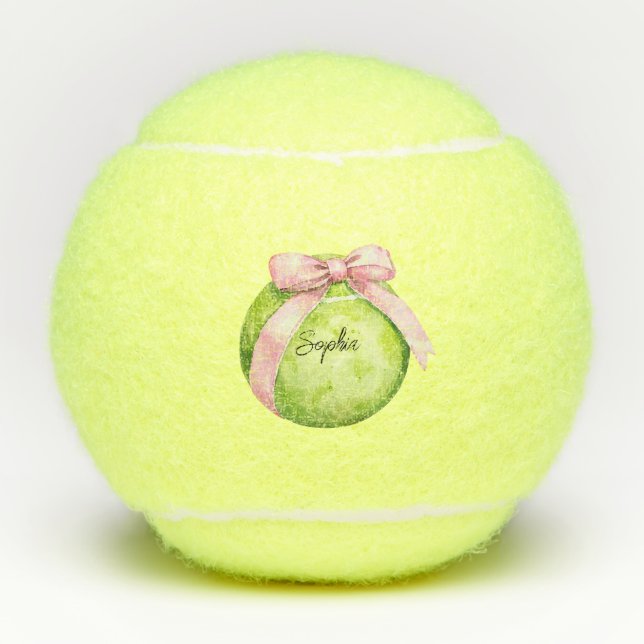 Balle de tennis verte ruban rose (Devant)