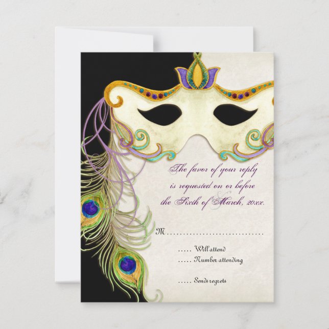 Balle Mascarade Peacock - Carte de réponse RSVP (Devant)