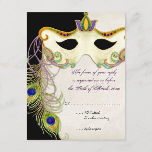 Balle Masquate Peacock - Carte de réponse RSVP