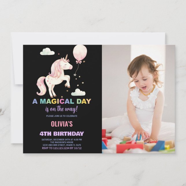 Balle rose Unicorne Invitations Anniversaire avec  (Devant)