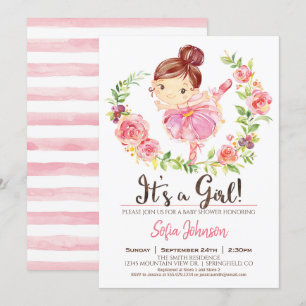 Ballerina Baby shower fille rose Invitation