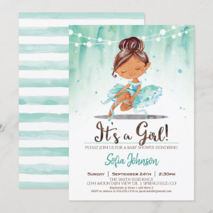 Ballerina Baby shower Girl Mint Invitation