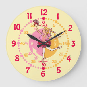 Ballerina blonde cheveux fille ballon horloge mura