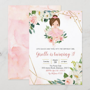 Ballerina Blonde Girl rose or Floral Invitation