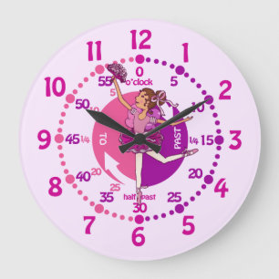 Ballerina cheveux foncés fille ballon horloge mura