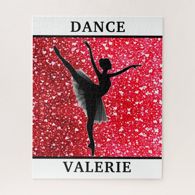 Ballerina Dance Puzzle avec Coeurs et son nom! (Vertical)