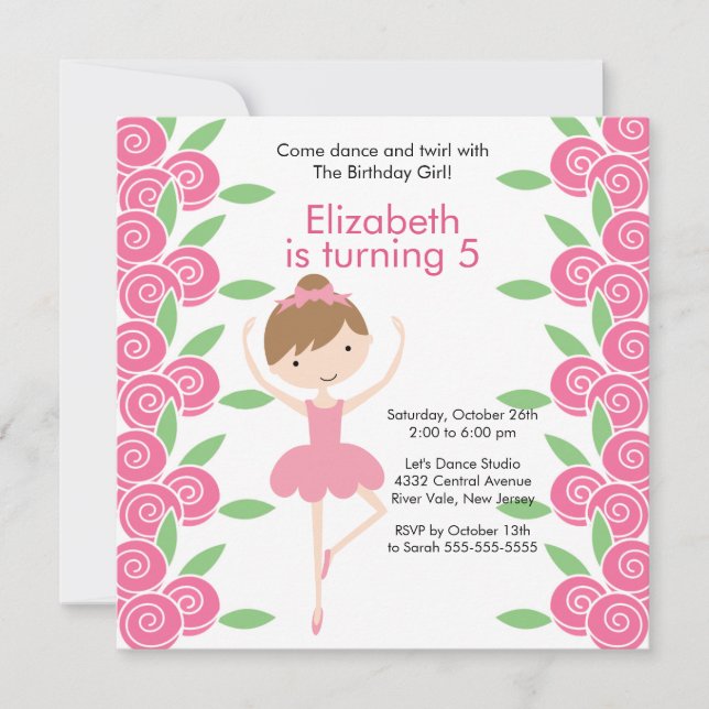 Ballerina Danse Anniversaire Invitation (Devant)