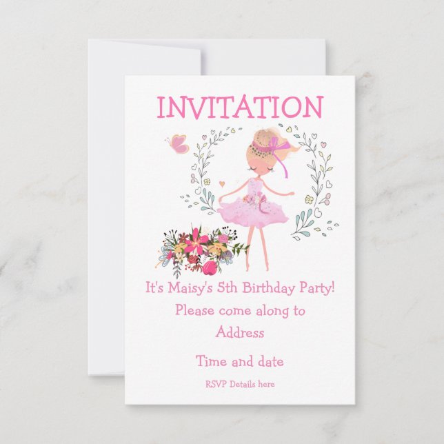 Ballerina et Floral Design Invitation d'anniversai (Devant)
