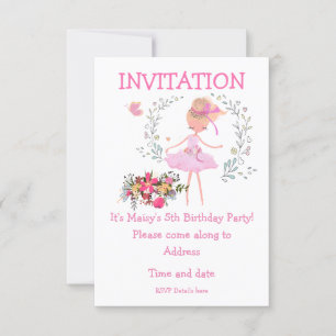 Ballerina et Floral Design Invitation d'anniversai