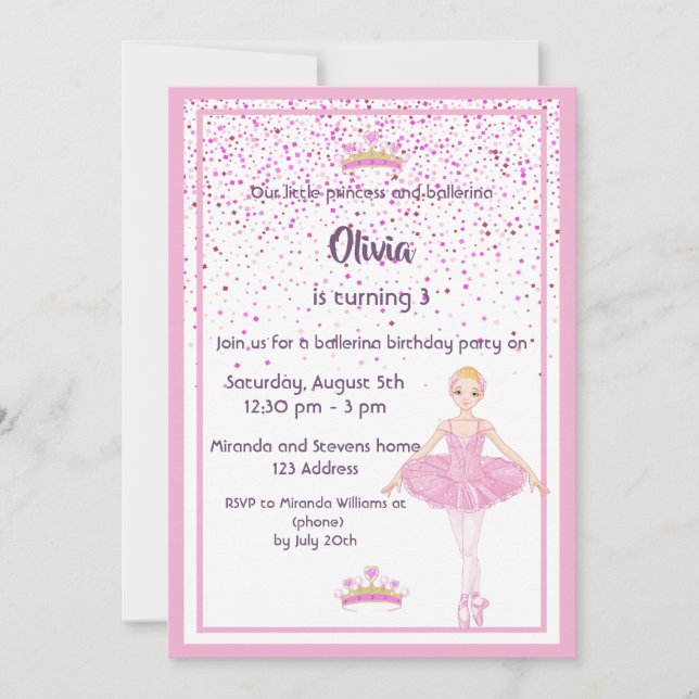 Ballerina et invitations à la fête d'anniversaire  (Devant)