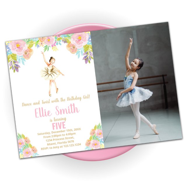 Ballerina Floral Invitations d'anniversaire avec p (Créateur téléchargé)