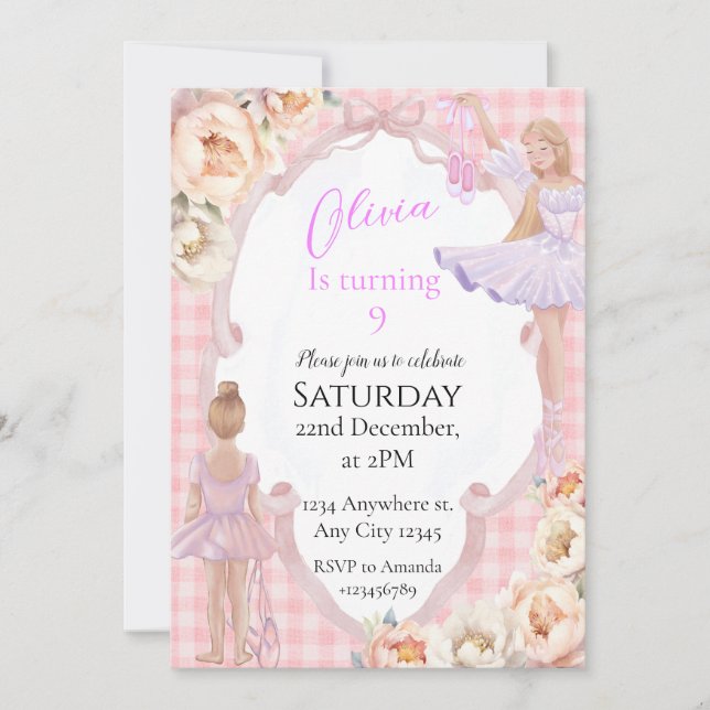 Ballerina Girl Anniversaire Fête Invitation (Devant)