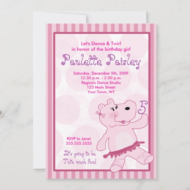 BALLERINA HIPPO Ballet Tutu Invitation fille (Devant)
