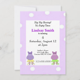 Ballerina Hippo Party Invitation