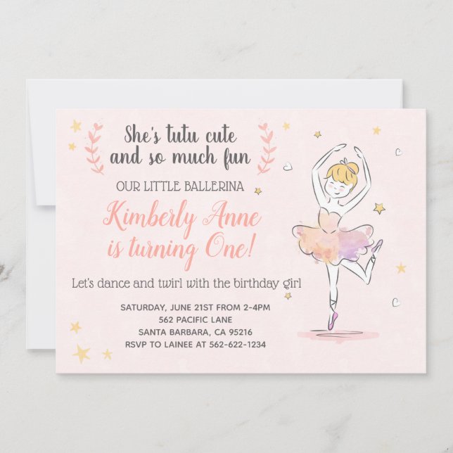 Ballerina Invitation Anniversaire Tutu Cute (Devant)