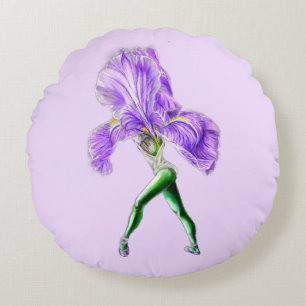 Ballerina Iris Flower Ballet Dancer Coussin ronde