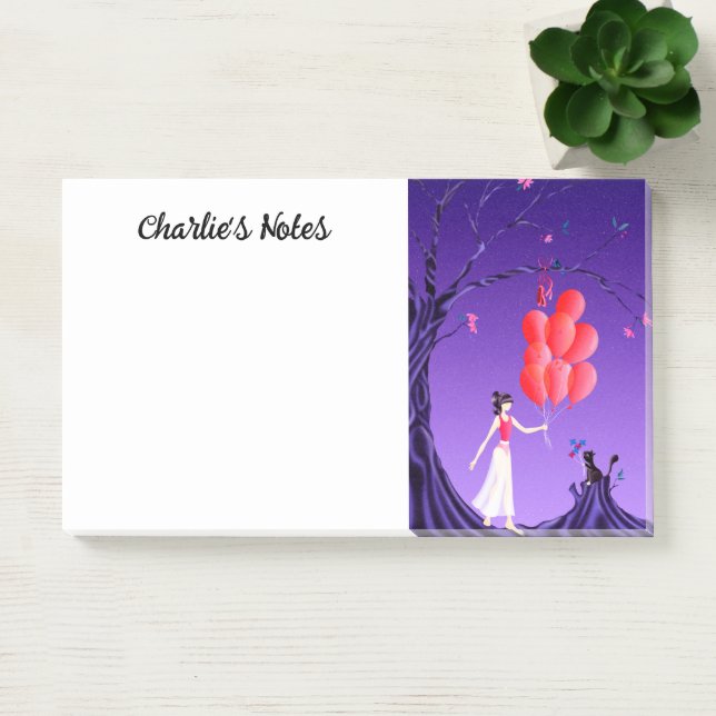 Ballerina mignonne et chat Night Sky Post-It Notes (Bureau)