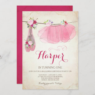 Ballerina Party Invitation Pink Tutu Ballet Chauss