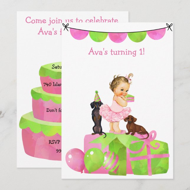 Ballerina rose Ballerina Dachshund Invitation de l (Devant / Derrière)