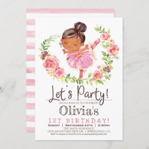 Ballerina rose Fille Anniversaire Invitation