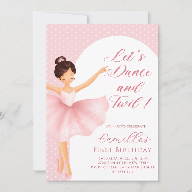 Ballerina rose Fille anniversaire Invitation (Devant)