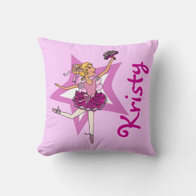 Ballerina rose fille blonde enfant nom" coussin (Recto)